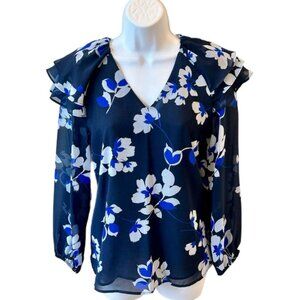 Calvin Klein Black and Blue Floral Blouse